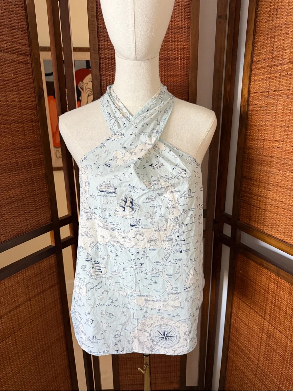 NWT J. Crew Light Blue Halter top in Ratti® compass print size small